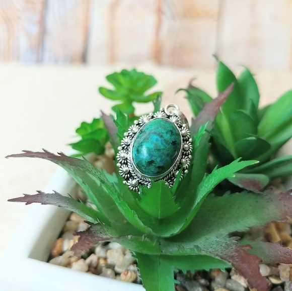 925 silver Jewelry - Polished Chrysocolla 925 Silver Gem Pendant